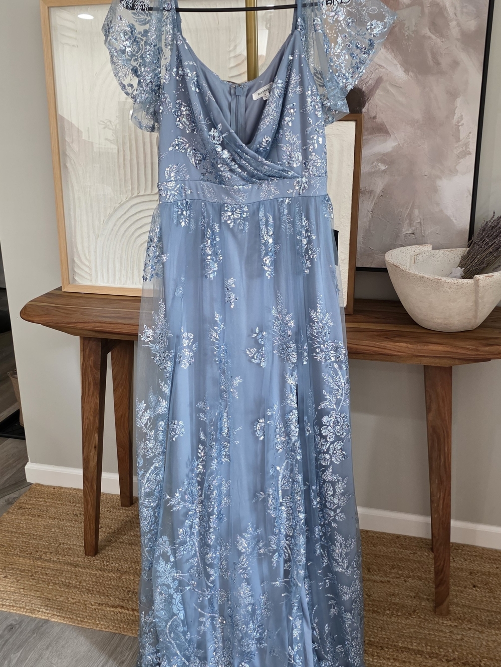 Soieblu Slate Blue Floral Sequin & Glitter Maxi Dress